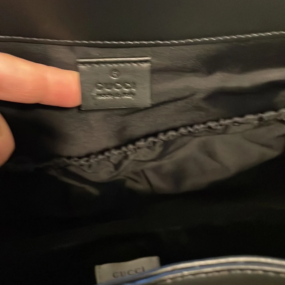 Gucci Black GG Messenger Baby Bag with Red and Navy Web Strap